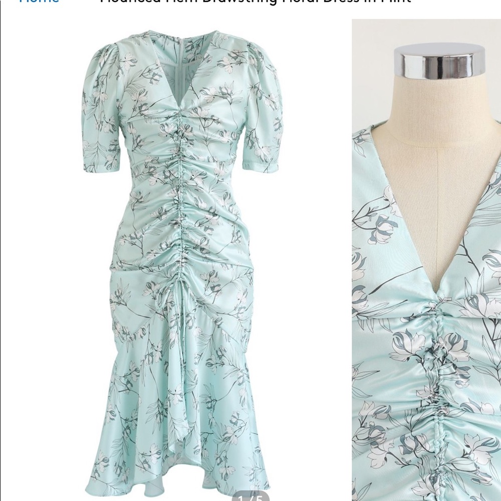CHICWISH FLOUNCED FLORAL DRESS IN MINT (NWOT)